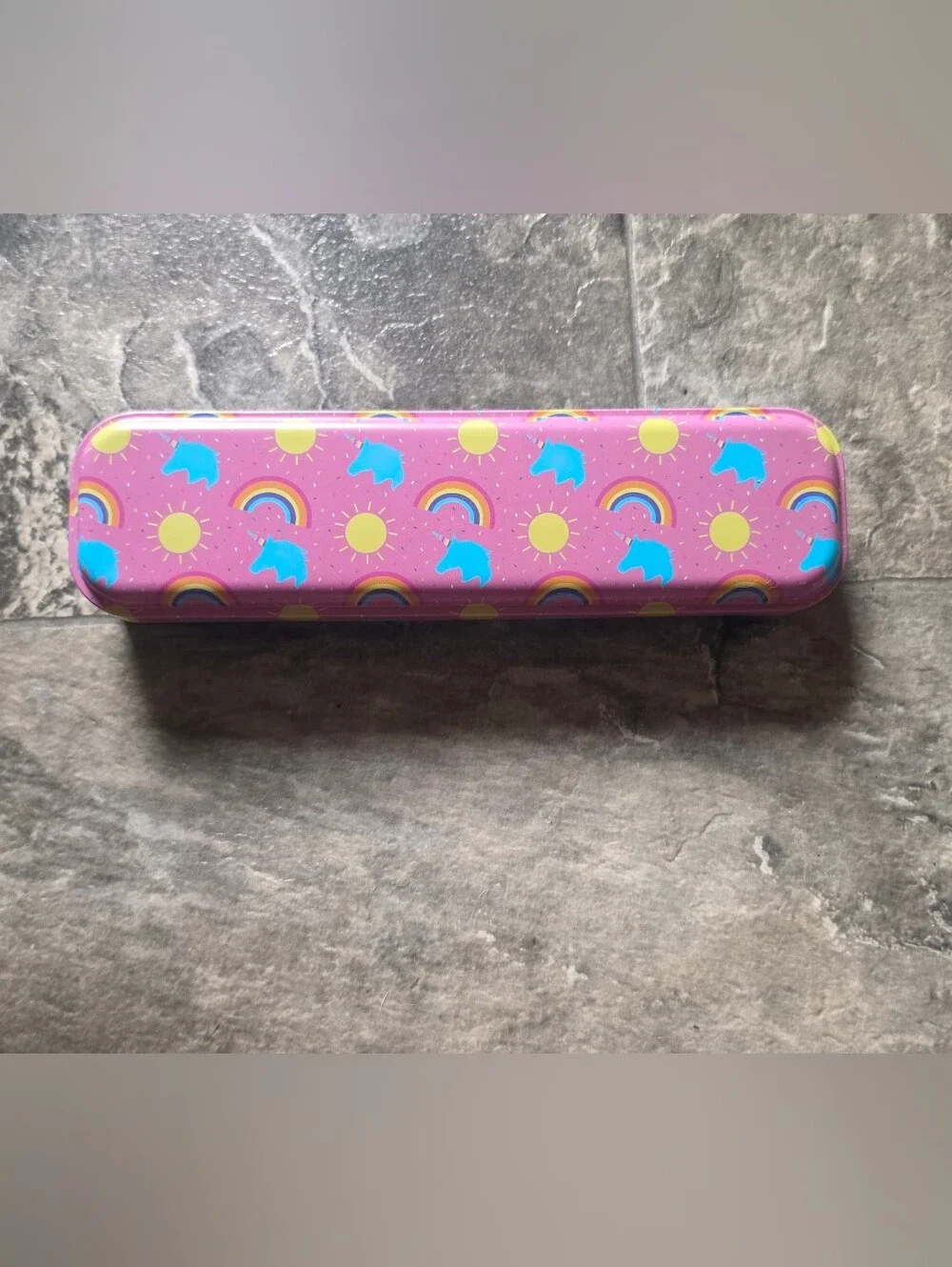 Pink Unicorn & Rainbow Tin Pencil Case - BNIB